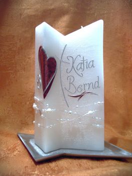 Hochzeitskerze  Perlmutt modene Gestaltung mit Perlenkette     580